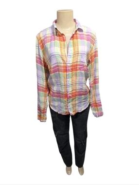 Frank & Eileen Multicolor Plaid Button Up Shirt Linen Size S